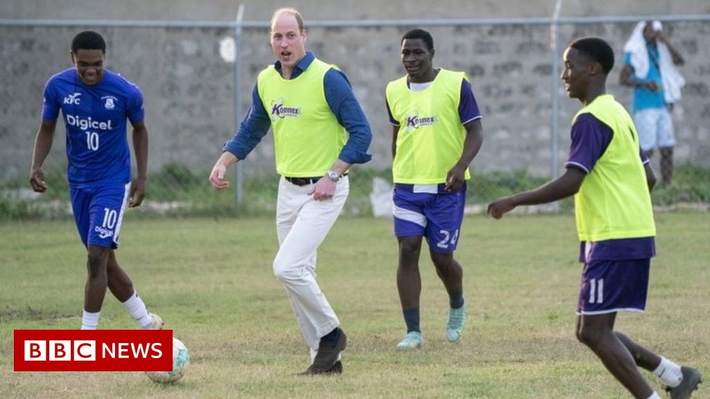 Prince William and Raheem Sterling play football on Jamaica tour