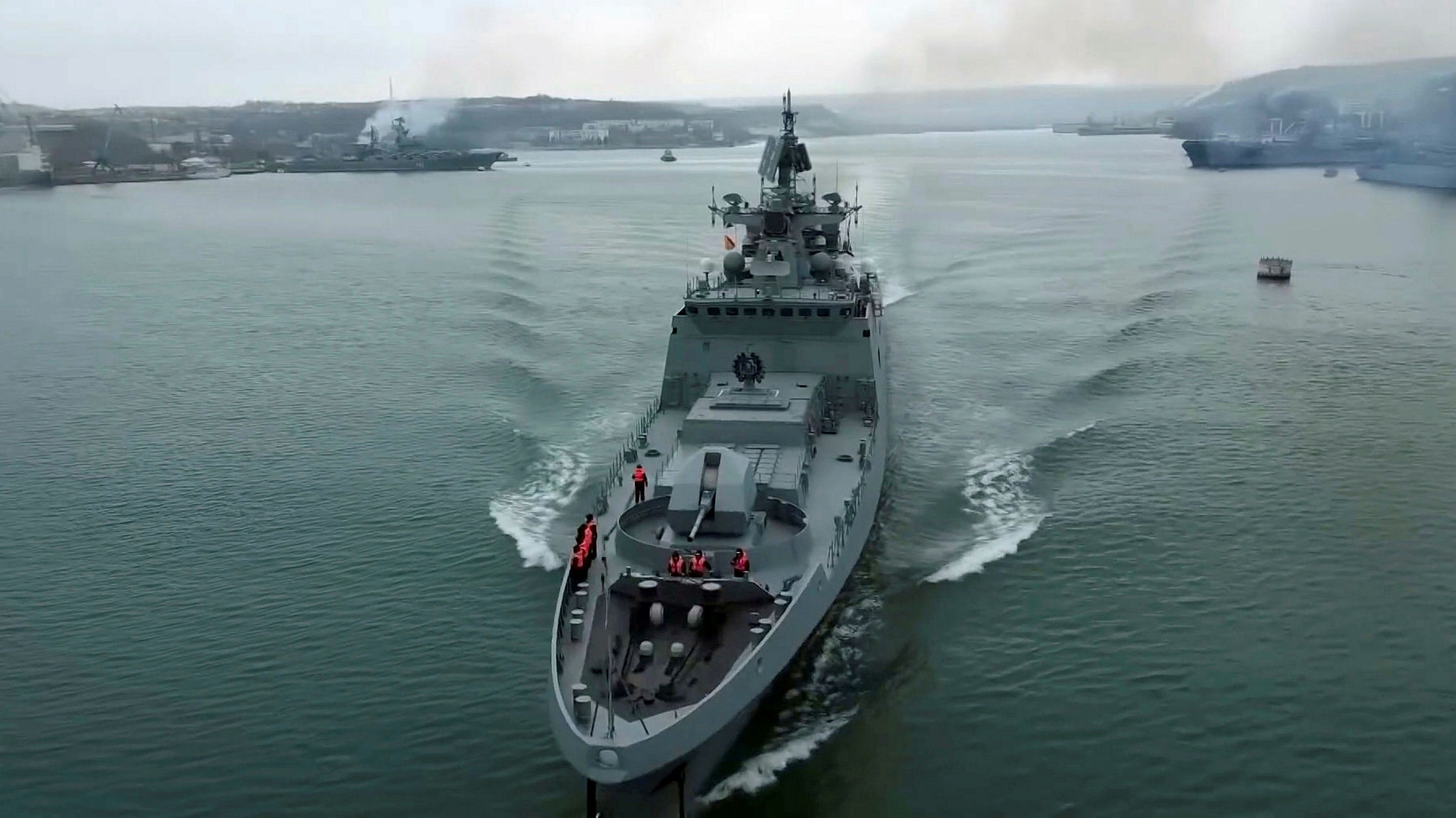 Group of Russian warships pushed back 100km from Ukrainian coast