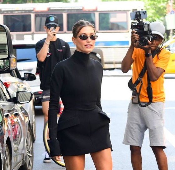Hailey Bieber Makes A Compelling Case For The Matrix Trend In A Turtleneck Dress And