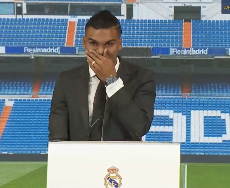 Casemiro cries during his farewell speech before moving to Manchester United.