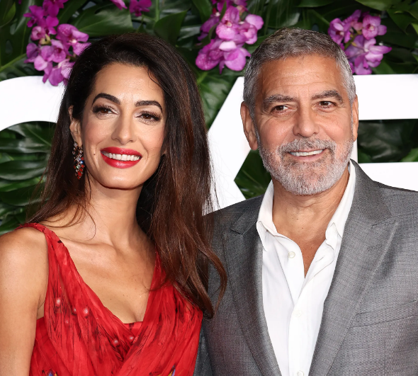 Amal Clooney Wears Glamorous Off-the-Shoulder Red Gown to Event With George